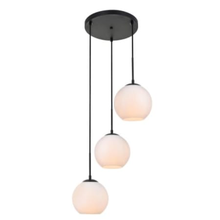 Elegant Lighting Baxter 3 Light 18" Wide Multi Light Pendant with Frosted Glass Black / Frosted White