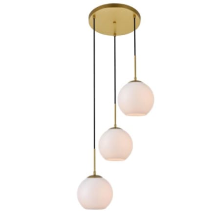 Elegant Lighting Baxter 3 Light 18" Wide Multi Light Pendant with Frosted Glass Brass / Frosted White