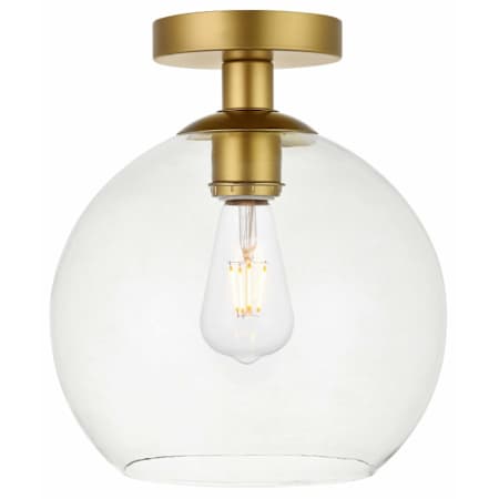Elegant Lighting Baxter 10" Wide Semi-flush Globe Ceiling Fixture Brass / Clear