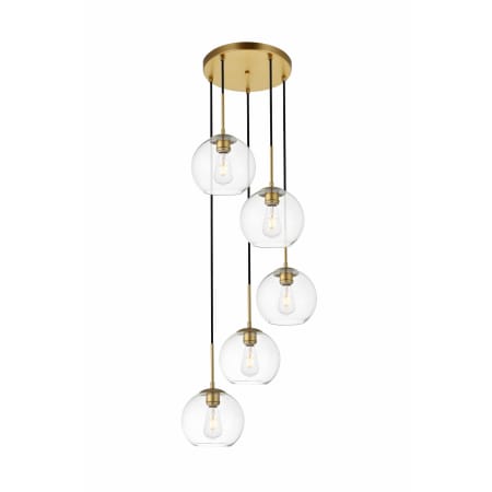 Elegant Lighting Baxter 5 Light 18" Wide Pendant Brass / Clear