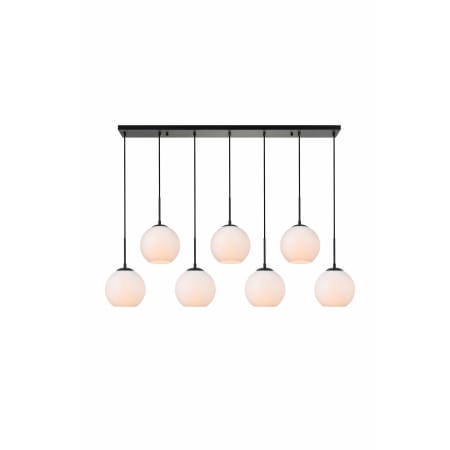 Elegant Lighting Baxter 7 Light 54" Wide Linear Pendant with Frosted Glass Black / Frosted White