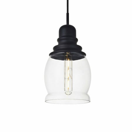 Elegant Lighting Kenna Single Light 6" Wide Mini Pendant with Clear Glass Black / Clear