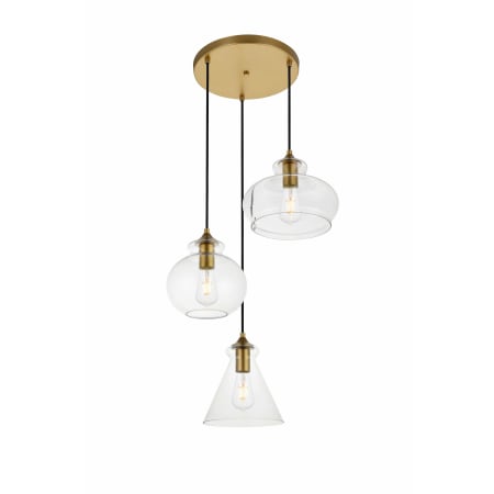 Elegant Lighting Destry 3 Light 19" Wide Multi Light Pendant Brass / Clear