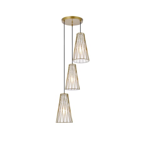 Elegant Lighting Modesta 3 Light 15" Wide Cage Multi Light Pendant Brass