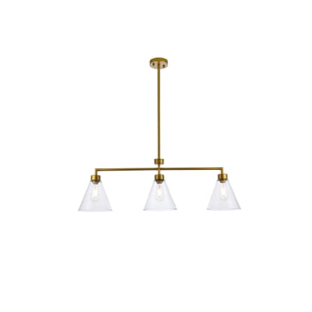 Elegant Lighting Mera 3 Light 38" Wide Linear Chandelier with Clear Glass Shades Brass