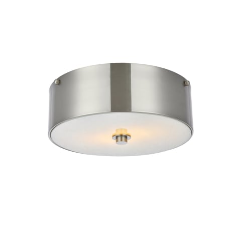 Elegant Lighting Hazen 2 Light 12" Wide Flush Mount Drum Ceiling Fixture with Frosted Glass Shade Burnished Nickel / White