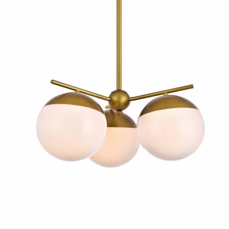 Elegant Lighting Eclipse 3 Light 21" Wide Chandelier with Frosted Glass Brass / Frosted White