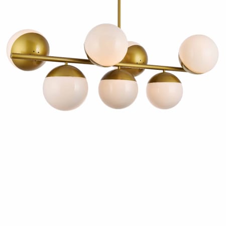 Elegant Lighting Eclipse 7 Light 43" Wide Linear Chandelier with Frosted Glass Brass / Frosted White