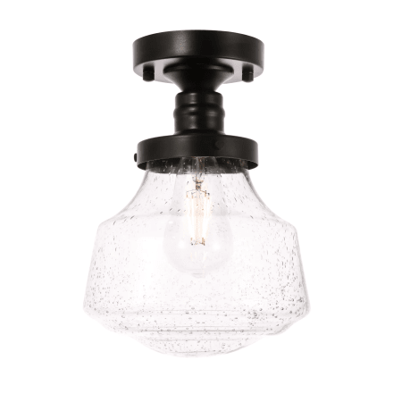 Elegant Lighting Lyle Single Light 8" Wide Semi-Flush Ceiling Fixture with Seedy Glass Black