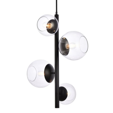 Elegant Lighting Wells 4 Light 18" Wide Pendant with Clear Glass Shades Black