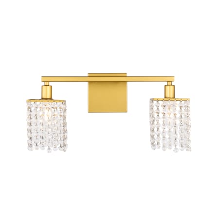 Elegant Lighting Phineas 2 Light 18" Wide Bathroom Vanity Light with Clear Royal Cut Crystals Brass