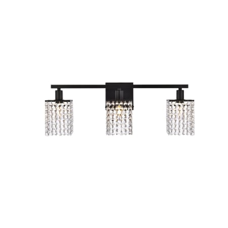 Elegant Lighting Phineas 3 Light 24" Wide Bathroom Vanity Light with Clear Royal Cut Crystals Black