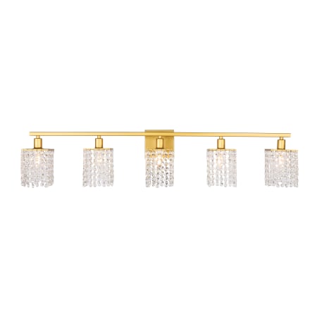 Elegant Lighting Phineas 5 Light 42" Wide Bathroom Vanity Light with Clear Royal Cut Crystals Brass