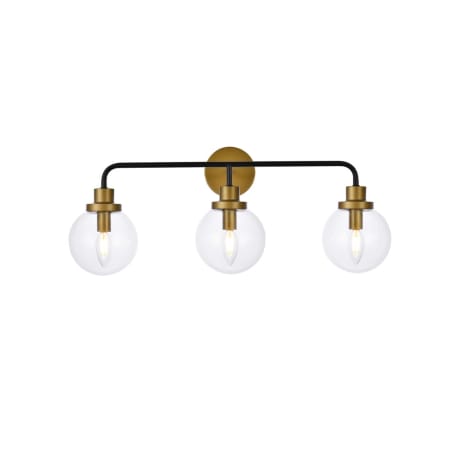 Elegant Lighting Hanson 3 Light 28" Wide Vanity Light Black / Brass / Clear