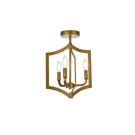 Elegant Lighting Kiera 3 Light 12" Wide Semi-Flush Ceiling Fixture Brass