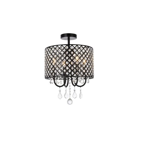 Elegant Lighting Elise 4 Light 14" Wide Semi-Flush Drum Ceiling Fixture with Clear Royal Cut Crystals Black