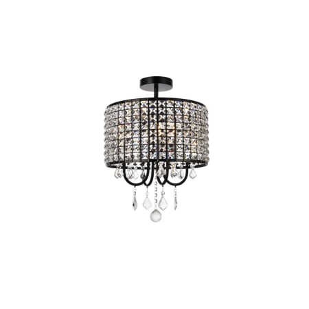 Elegant Lighting Elise 4 Light 14" Wide Semi-Flush Drum Ceiling Fixture with Clear Royal Cut Crystals Black