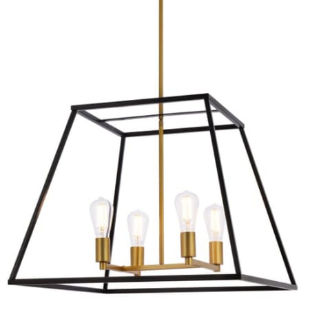 Elegant Lighting Declan 4 Light 24" Wide Lantern Chandelier Black / Brass