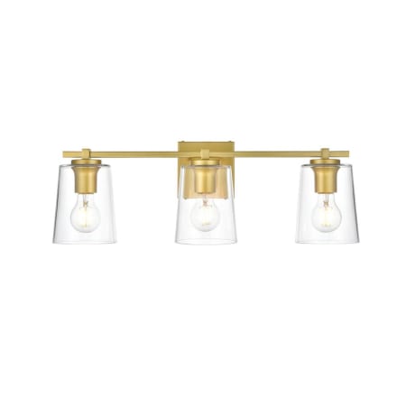 Elegant Lighting Kacey 3 Light 8" Tall Bathroom Sconce Brass / Clear