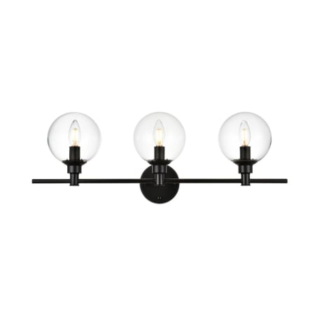 Elegant Lighting Jaelynn 3 Light 10" Tall Bathroom Sconce Black / Clear