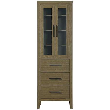Elegant Lighting Millie 72" x 24" MDF and Wood Free Standing Bathroom Linen Tower with 2 Glass Doors Chestnut Brown