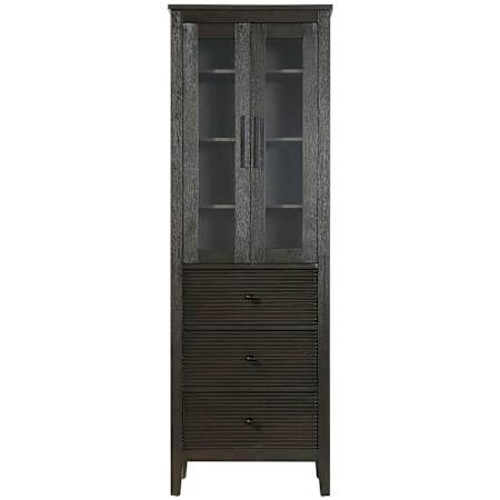 Elegant Lighting Blakely 72" x 24" MDF and Wood Free Standing Bathroom Linen Tower with 2 Glass Doors Chocolate Oak