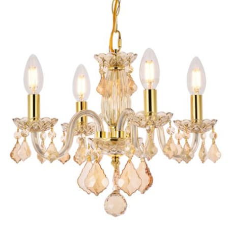 Elegant Lighting Rococo 4 Light 15" Wide Crystal Chandelier with Golden Shadow Royal Cut Crystals Golden Shadow