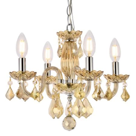 Elegant Lighting Rococo 4 Light 15" Wide Crystal Chandelier with Golden Teak Royal Cut Crystals Golden Teak