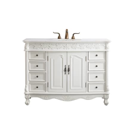 Elegant Lighting Bordeaux 48" Free Standing Single Basin Vanity Set with Cabinet and Marble Vanity Top Antique White
