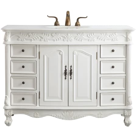 Elegant Lighting Bordeaux 48" Free Standing Single Basin Vanity Set with Cabinet and Quartz Vanity Top Antique White