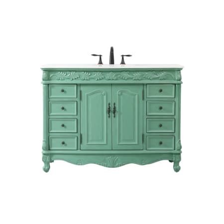 Elegant Lighting Bordeaux 48" Free Standing Single Basin Vanity Set with Cabinet and Marble Vanity Top Vintage Mint