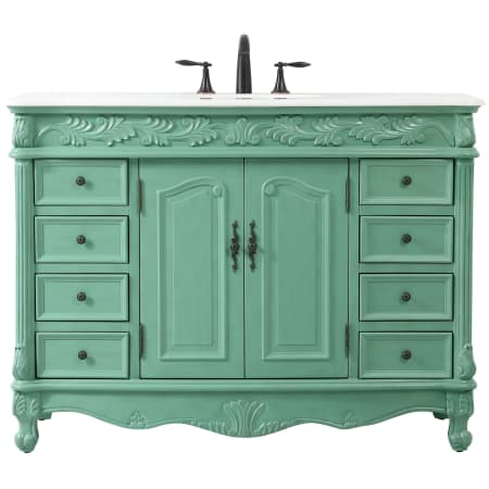 Elegant Lighting Bordeaux 48" Free Standing Single Basin Vanity Set with Cabinet and Quartz Vanity Top Vintage Mint