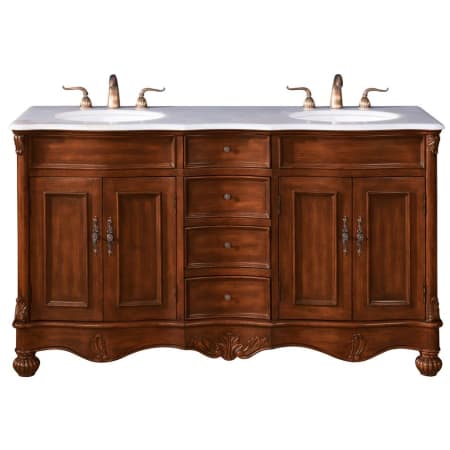 Elegant Lighting Windsor 60" Free Standing Double Basin Vanity Set with Cabinet and Marble Vanity Top Handpainted Teak