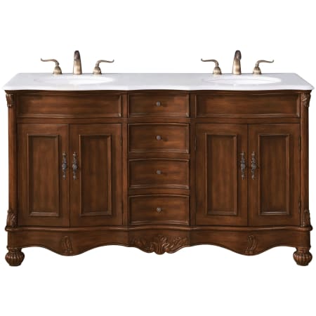 Elegant Lighting Windsor 60" Free Standing Double Basin Vanity Set with 34-1/4" Tall Cabinet and Quartz Vanity Top Teak