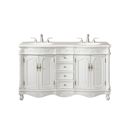 Elegant Lighting Windsor 60" Free Standing Double Basin Vanity Set with Cabinet and Marble Vanity Top Antique White