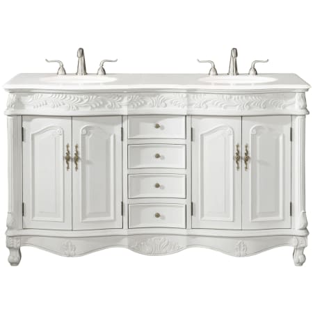 Elegant Lighting Windsor 60" Free Standing Double Basin Vanity Set with 35-1/4" Tall Cabinet and Quartz Vanity Top Antique White