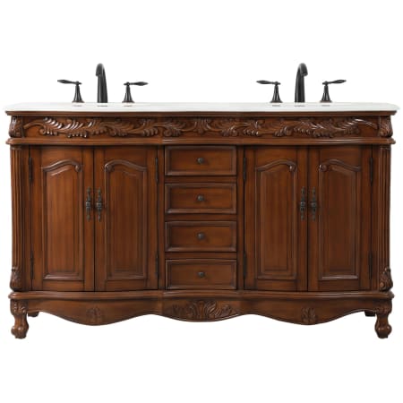 Elegant Lighting Windsor 60" Free Standing Double Basin Vanity Set with 35-1/4" Tall Cabinet and Quartz Vanity Top Teak