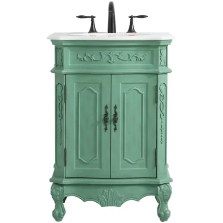 Elegant Lighting Danville 24" Free Standing Single Basin Vanity Set with Double Door Cabinet and Quartz Vanity Top Vintage Mint