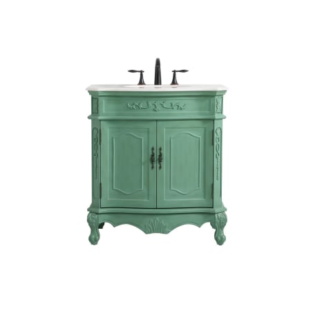 Elegant Lighting Danville 32" Free Standing Single Basin Vanity Set with Cabinet and Marble Vanity Top Vintage Mint
