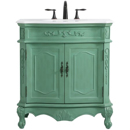 Elegant Lighting Danville 32" Free Standing Single Basin Vanity Set with Cabinet and Quartz Vanity Top Vintage Mint