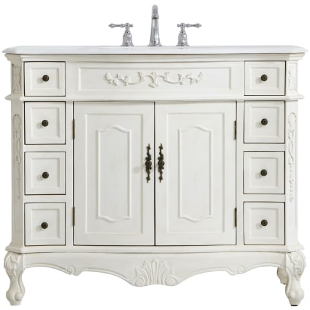 Elegant Lighting Danville 42" Free Standing Single Basin Vanity Set with Cabinet and Quartz Vanity Top Antique White