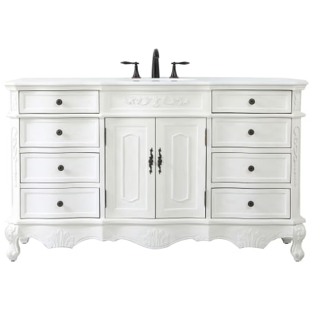 Elegant Lighting Danville 60" Free Standing Single Basin Vanity Set with Cabinet and Quartz Vanity Top Antique White
