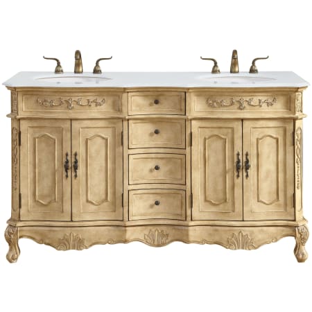 Elegant Lighting Danville 60" Free Standing Double Basin Vanity Set with Cabinet and Quartz Vanity Top Antique Beige