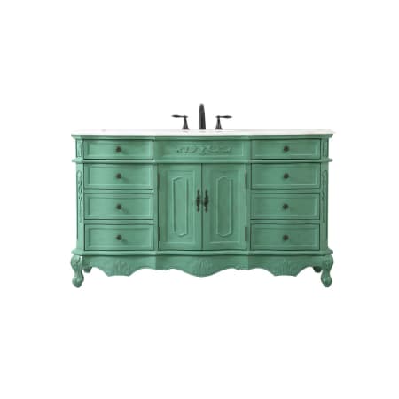 Elegant Lighting Danville 60" Free Standing Single Basin Vanity Set with Cabinet and Marble Vanity Top Vintage Mint