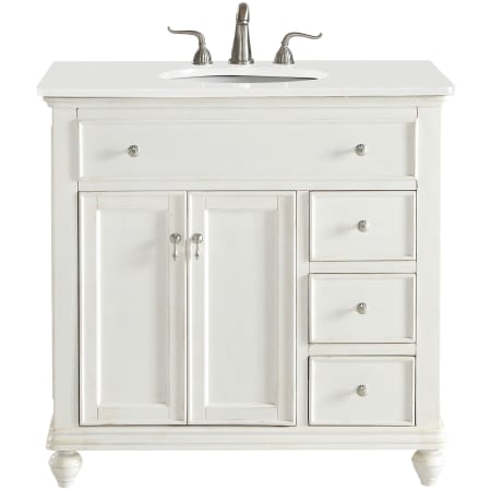 Elegant Lighting Otto 36" Free Standing Single Basin Vanity Set with Cabinet and Engineered Marble Vanity Top Antique White