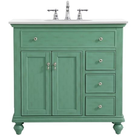 Elegant Lighting Otto 36" Free Standing Single Basin Vanity Set with Cabinet and Engineered Marble Vanity Top Vintage Mint