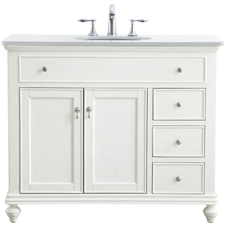Elegant Lighting Otto 42" Free Standing Single Basin Vanity Set with Cabinet and Engineered Marble Vanity Top Antique White