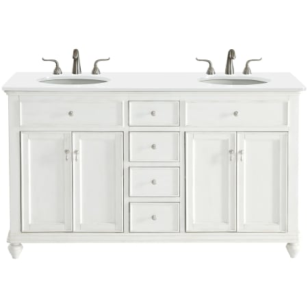 Elegant Lighting Otto 60" Free Standing Double Basin Vanity Set with Cabinet and Engineered Marble Vanity Top Antique White