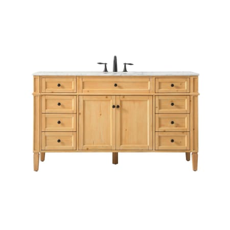 Elegant Lighting Park Avenue 60" Free Standing Single Basin Vanity Set with Cabinet and Marble Vanity Top Natural Wood