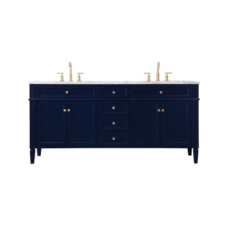 Elegant Lighting Park Avenue 72" Free Standing Double Basin Vanity Set with Cabinet and Marble Vanity Top Blue